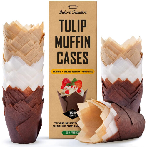 Tulip Cupcake Cases, 150 Pcs – White, Beige and