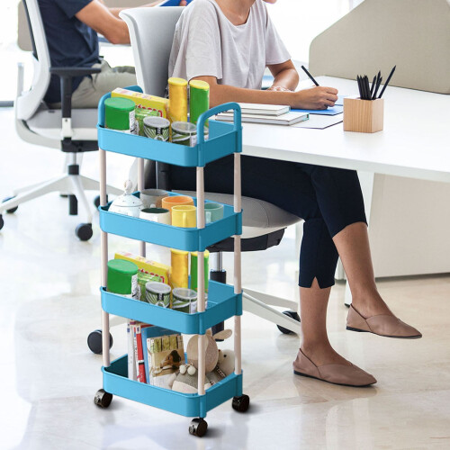 Blue Plastic 4-Tier Rolling Utility Cart 1