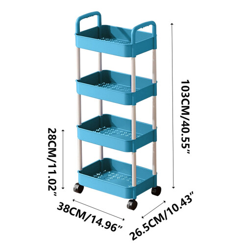 Blue Plastic 4-Tier Rolling Utility Cart 2