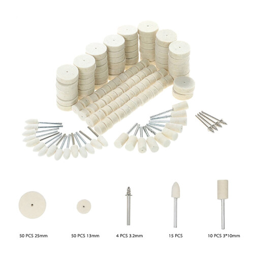 Wool Polishing Wheel Set Felt Pad 129 Pcs White 2