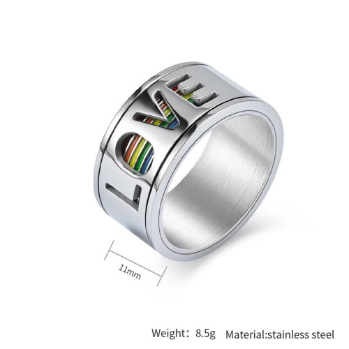 Drehbarer Edelstahlring mit Regenbogenmotiv, Größe 8 1