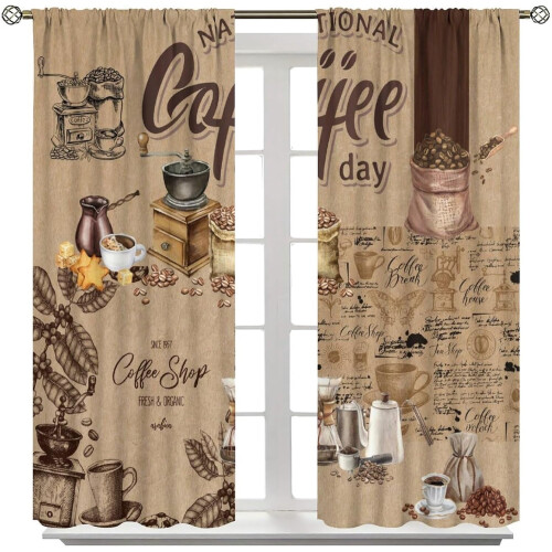 Retro Brown Latte Bean Tea Thermal Drapes Rod Pocket 2 1