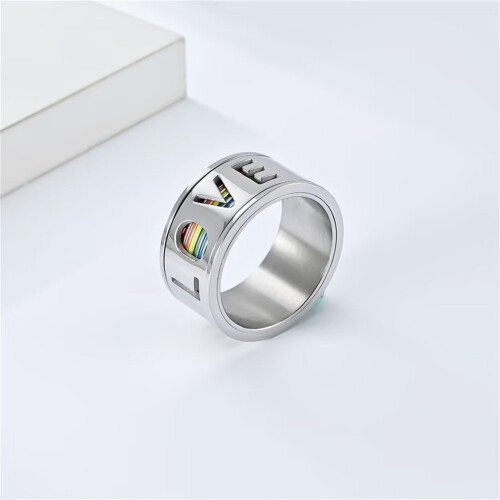 Drehbarer Edelstahlring mit Regenbogenmotiv, Größe 8 2