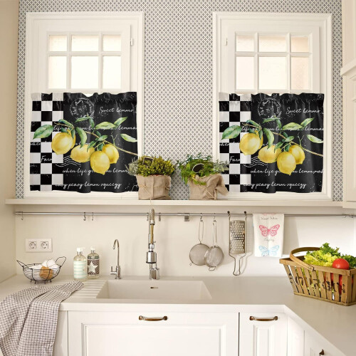 Lemon Fruit Kitchen Curtains Semi-Sheer 2-Piece Set 1