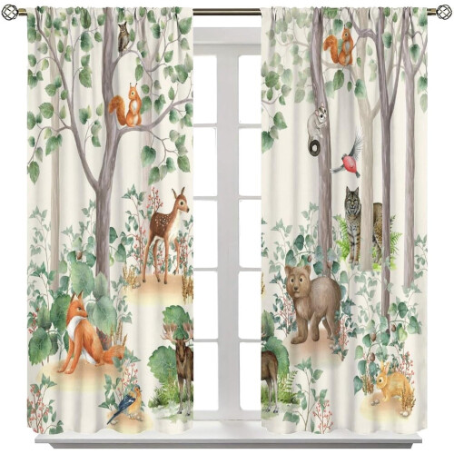 Woodland Animal Curtains Rustic Forest Pattern 2 Panels 1