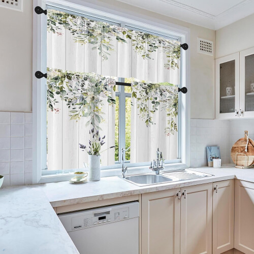 Eucalyptus Kitchen Curtains Valance & Tier Set Sage Green 1