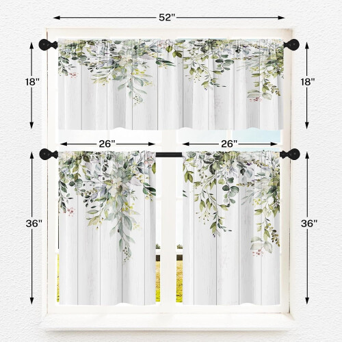 Eucalyptus Kitchen Curtains Valance & Tier Set Sage Green 2