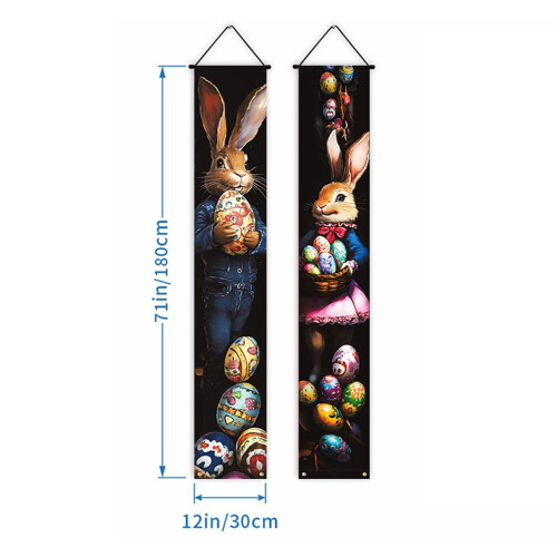 Conjunto de 2 banners de Páscoa com coelhinho da Páscoa para varanda, 70,87 x 11 polegadas. 2