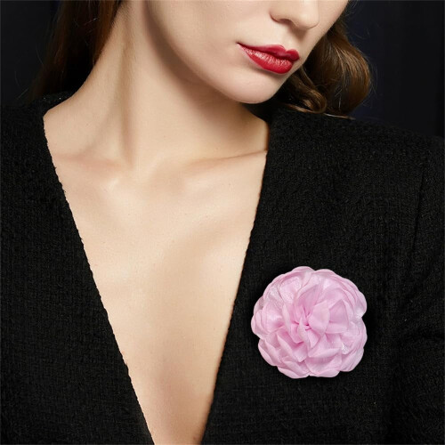 Broșă din material textil Camellia Rose – 9 cm, păr cu dublă utilizare 1