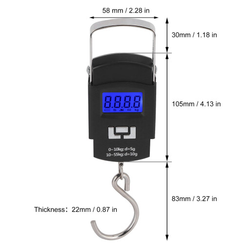 Digital Portable Scale 55KG with Hook, 218x58x22mm 2