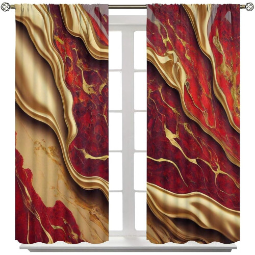 Red and Gold Liquid Marble Curtains Rod Pocket Thermal 1