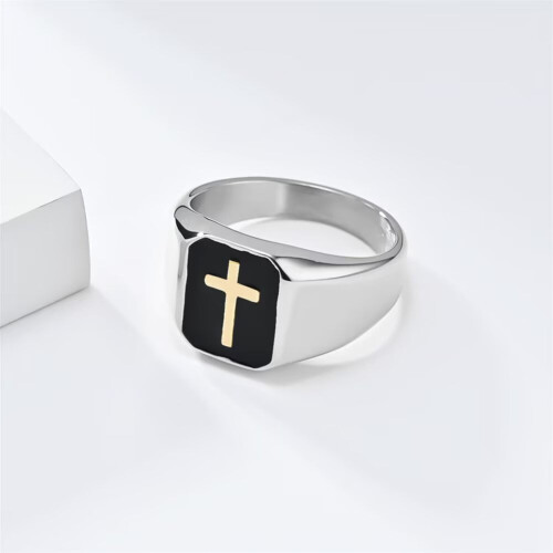 Men's Stainless Steel Cross Ring Silver Gold Size 9 1
