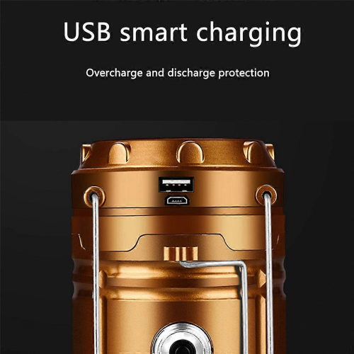 Solar LED Portable Lantern Telescopic Torch Lamp Multi-Function Gold 1