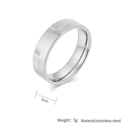 Herrvigselring i rostfritt stål, silver, 6 mm, storlek 12 1
