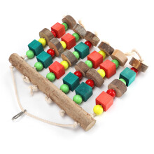 Multicolored Natural Wooden Hanging Chewing Toy for Large Parrots