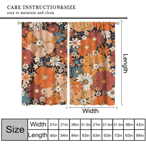 Boho Flower Curtains Vintage 70s Style Orange Blue Daisy 1