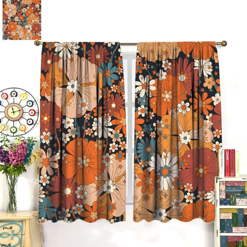 Boho Flower Curtains Orange Blue 72x63 Inch 2