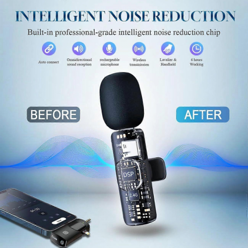 3 in 1 Wireless Lavalier Microphone Compatible with iPhone, iPad, Android, Camera,12-Hour 2