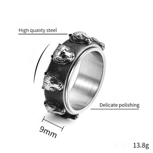 Men's Stainless Steel Tiger Head Ring Silver Black Size 13 1