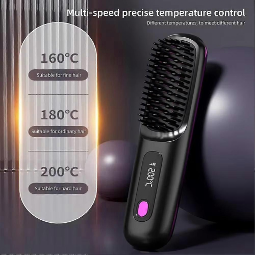 (Μαύρο) Ηλεκτρική LCD USB Κεραμική Θερμαινόμενη Χτένα για Ίσια Μαλλιά Ασύρματη 1