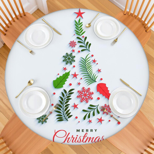Toalha de mesa redonda de Natal de 112 cm (44 polegadas) com bainha elástica – Ajuste durável e seguro 1