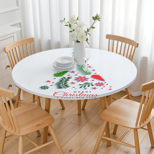 Toalha de mesa redonda de Natal de 112 cm (44 polegadas) com bainha elástica – Ajuste durável e seguro 2