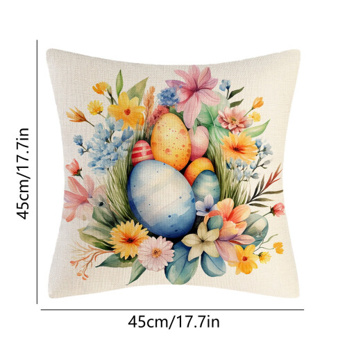 Capas de almofada de Páscoa de 45 cm (18 polegadas) – Estampa de coelho e ovo, tecido de linho, para sofá/poltrona/casa/área externa – 2