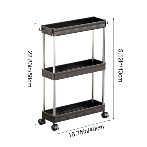 3-Tier Narrow Rolling Storage Cart with Shelves 2