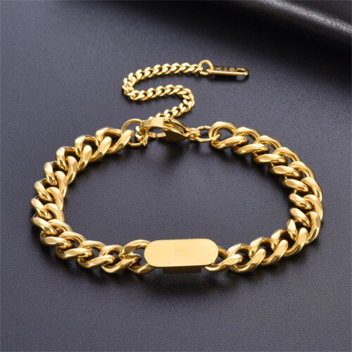 Pulseira unissex de aço inoxidável com elos largos, banhada a ouro, ajustável, 17,8 cm (7 polegadas). 2