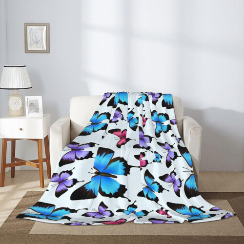 Coperta in flanella con farfalle blu e rosa, 80x60 pollici 2