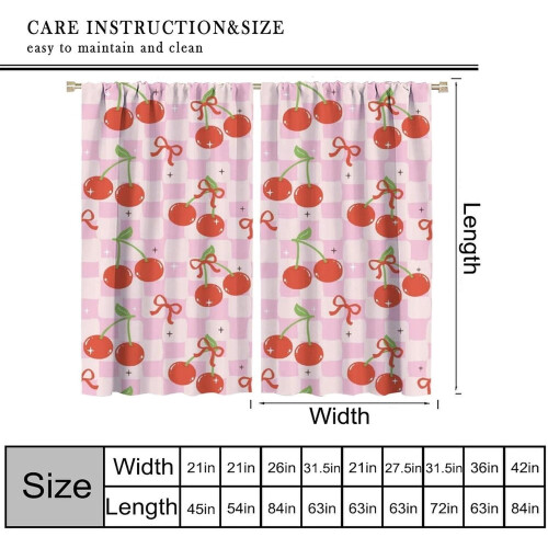 Bow Curtains Retro Pink Cherry Print 52x84 Inch 1