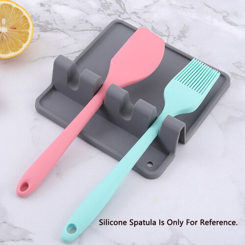 Silicone Spoon Rest Mat Kitchen Utensil Holder Grey 2PCS 2