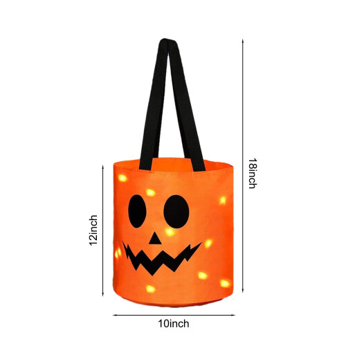 Wiederverwendbare, orangefarbene LED-Halloween-Süßigkeitentüten für Süßes oder Saures 1