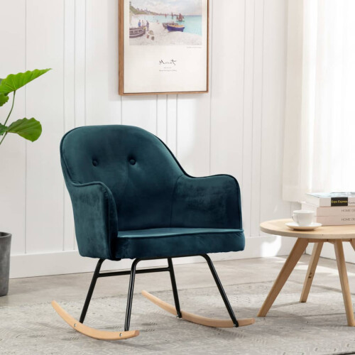 VidaXL vidaXL Schaukelstuhl Blau Samt 1