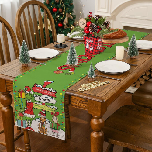 Chemin de table de Noël vert 13 x 72 pouces, décoration de Noël 1