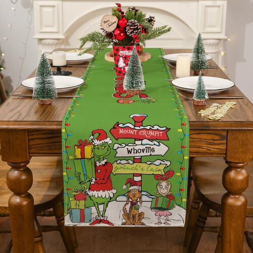Chemin de table de Noël vert 13 x 72 pouces, décoration de Noël 2