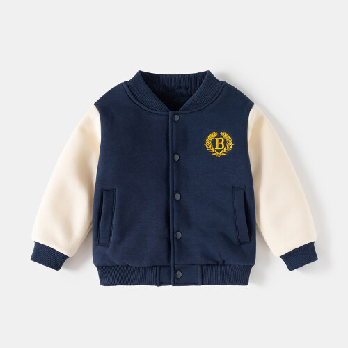 Børnejakke Drenge Piger Baseballjakker Stribet Sweater Basic Casual Vinterfrakke (Marineblå, 3-4 år) 1