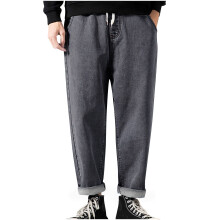 Herre Jeans med løs pasform og elastisk talje, snøretræk, sort, 10 (L)