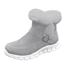 Women's Slip-On Snow Boots, Solid Color, Round Toe, Plush Warm & Comfortable, Indoor/Outdoor, US 9, Flock Material