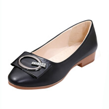 Damen-Slipper mit Keilabsatz, lässig, aus weichem Leder, bequeme Ballerinas mit flacher Zehenpartie, PU-Material, schwarz, Größe 6,5 US