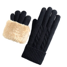 Luvas de inverno em tricô, com forro duplo de veludo, em acrílico preto, tamanho único, ideais para climas frios.