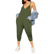 Tuta intera da donna, vestibilità ampia, casual, modello Capri, senza maniche con tasche, abbigliamento premaman, verde, taglia XXL