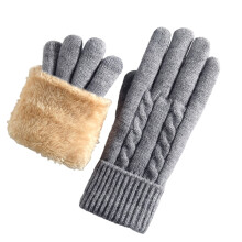 Luvas térmicas de malha com acolchoamento duplo de veludo, em acrílico cinza, unissex, adequadas para clima frio.