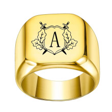 Anel quadrado personalizado em aço inoxidável com iniciais de A a Z, para homens e mulheres, na cor dourada, tamanho 15.