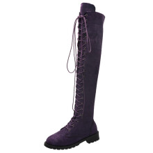 Women's Suede Knee High Boot Ladies Lace up High Chunky Heeled Winter Boots Combat Riding Military Boots for Women Purple 9(42)