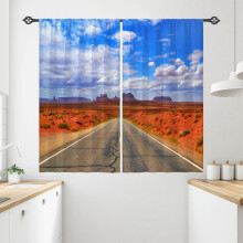 Highway Blue Sky White Clouds Landscape Curtains, Rod Pocket, Blackout, 2 Panels, 26x36 Inch – Compatible with Standard Rods