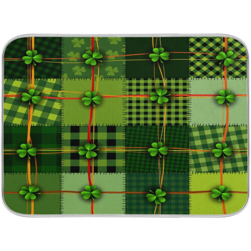 Tapete absorvente para secar louça com estampa xadrez de búfalo e trevo, 40x45 cm (16x18 polegadas).
