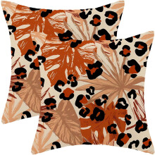 Kissenbezüge in gebranntem Orange (45 x 45 cm), tropisches Palmen- und Gepardenmuster für den Außenbereich, abstraktes Kunst-Kissenbezug-Set (2