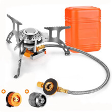Réchaud à gaz de camping portable et pliable de 3700 W avec allumage piézoélectrique, adaptateur et boîte de transport – Compatible avec les