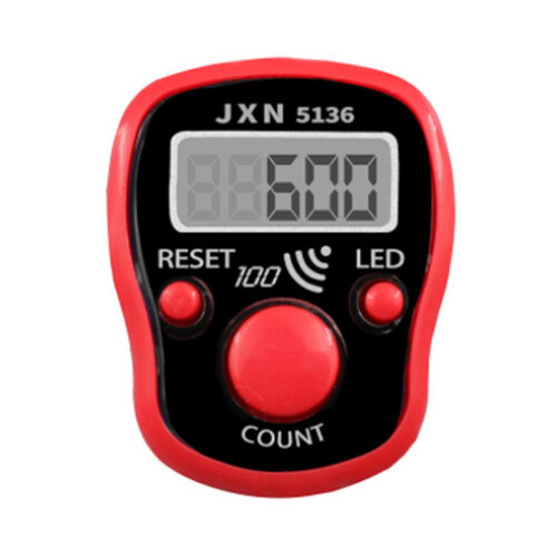 Contador de dedos com display LED, plástico ABS compacto.
